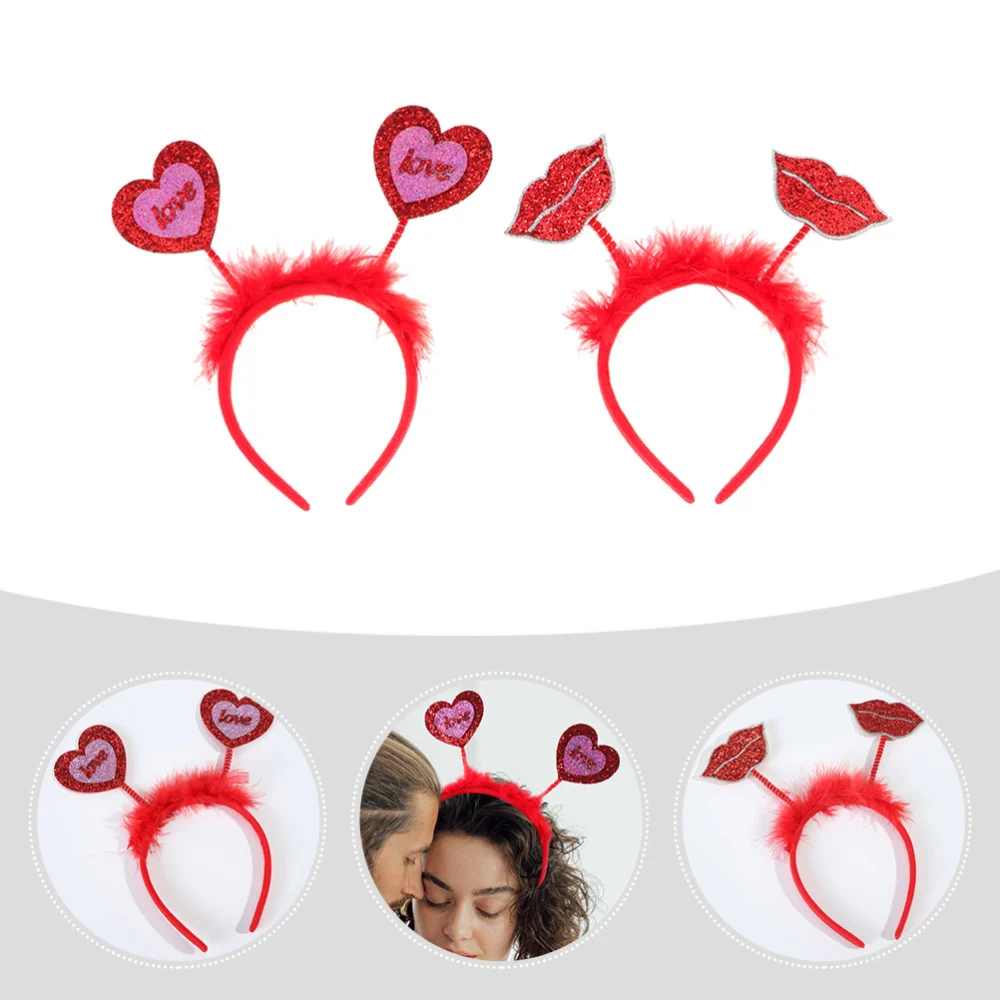 2Pcs Valentine's Day Heart Headdresses Festival Party Hairbands Female Hair Ornaments