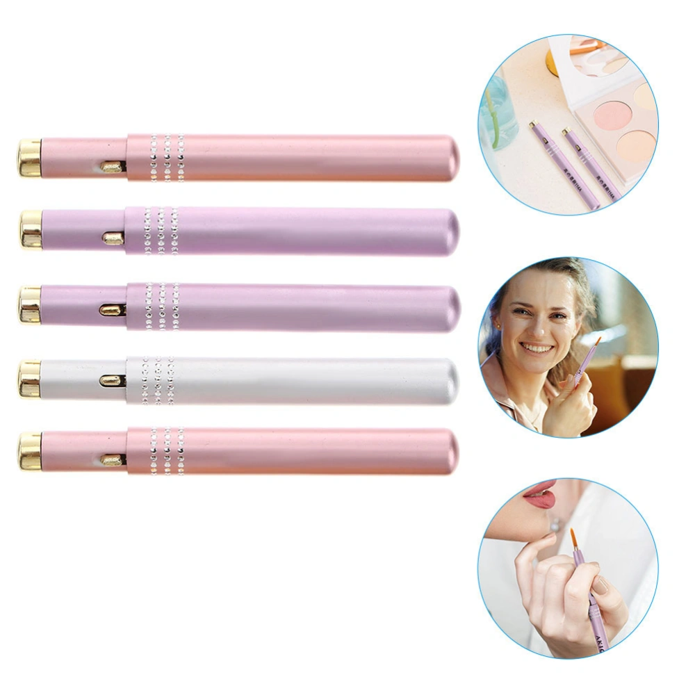 5Pcs Retractable Lip Brush Fine Concealer Brush Lipstick Applicator Metal Shell Lip Brush