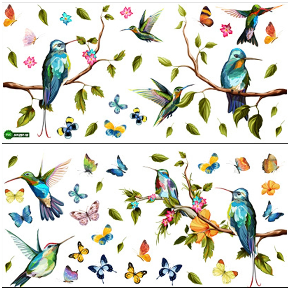 1 Set Hummingbird Window Cling Little Birds Art Static Bird Branch Window Decal