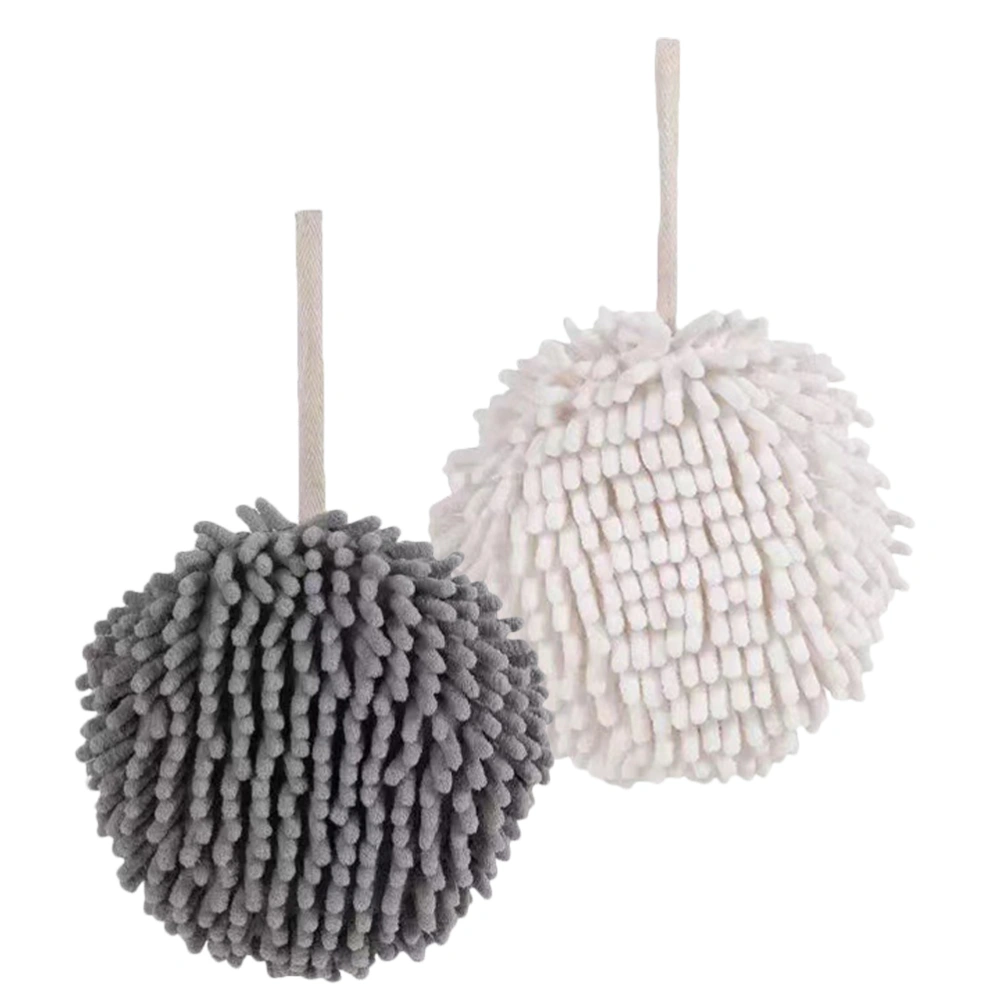 2Pcs Chenille Hand Towel Fuzzy Ball Towel for Bathroom Chenille Hand Towel with Hanging Lanyard