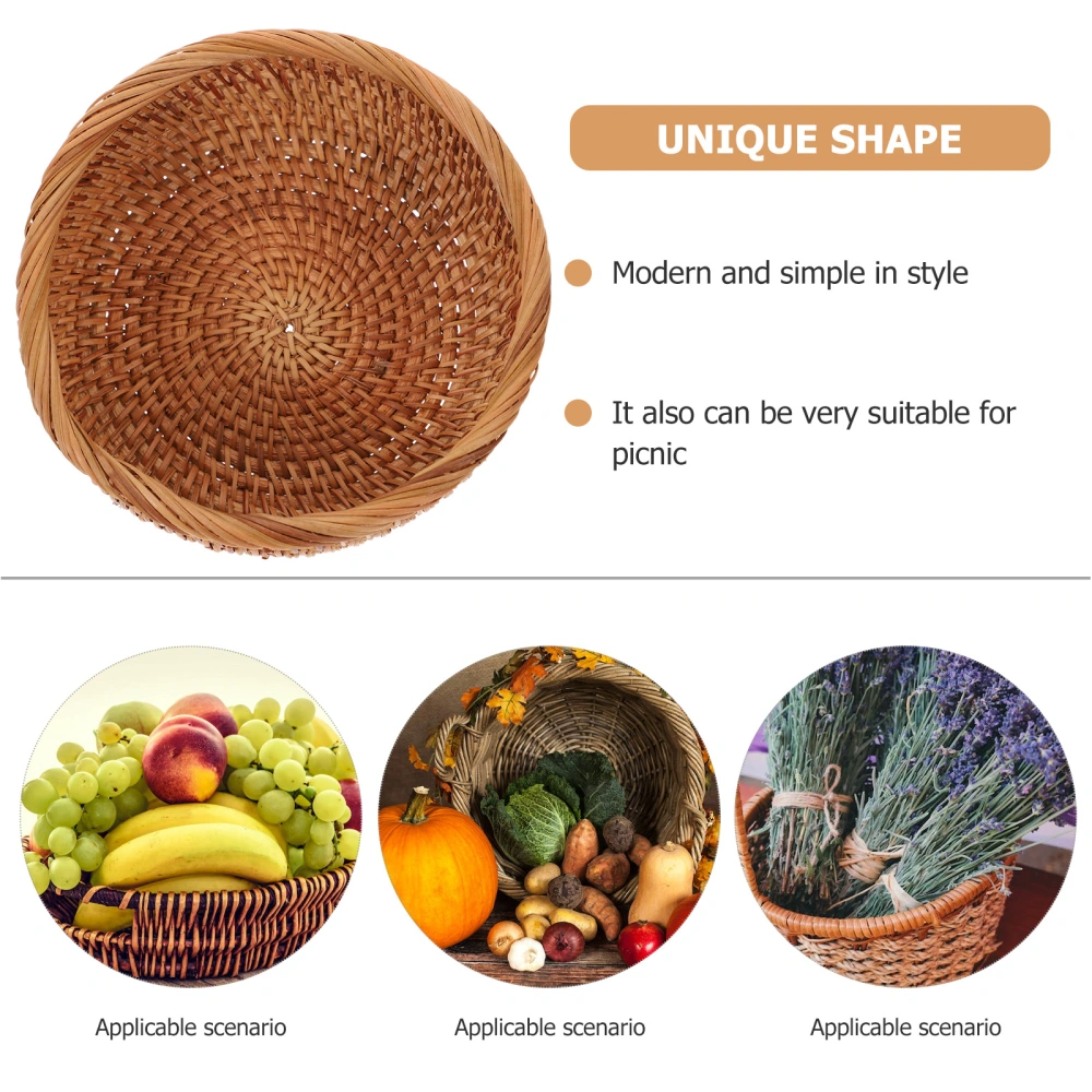 Rattan Round Fruit Basket Handwoven Bread Basket Fruit Vegetable Basket Snack Storage Basket