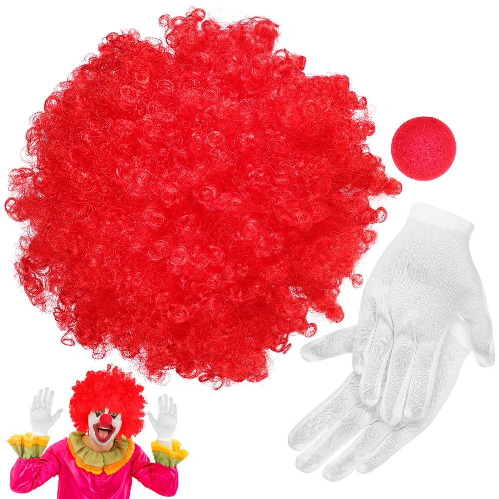 1 Set Clown Costume Props Clown Wig White Gloves Nose Performance Costume Accessories for Carnival Stage Show Party