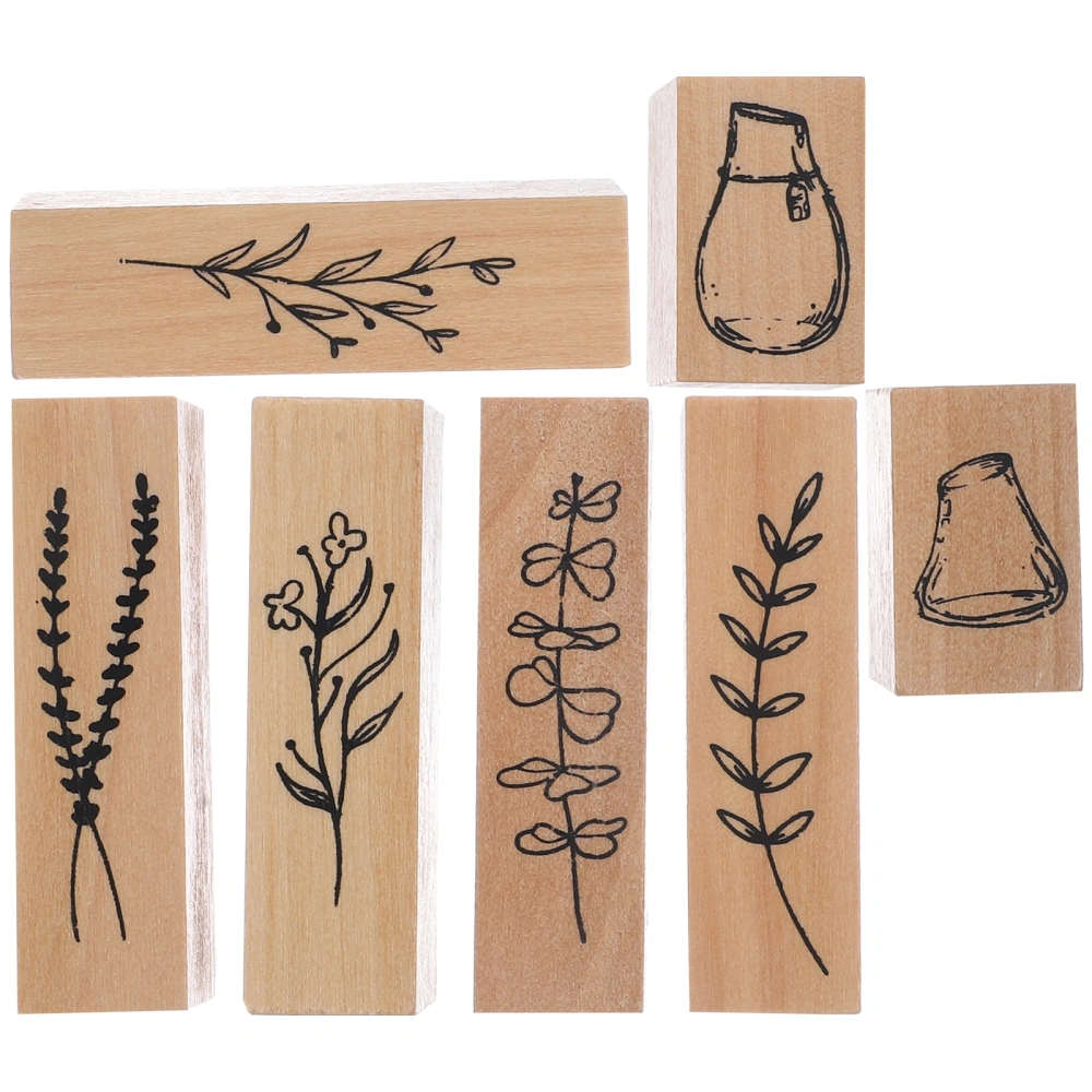 7pcs Wooden Rubber Stamps Strip Plants Decorative Wooden Seals for DIY Craft