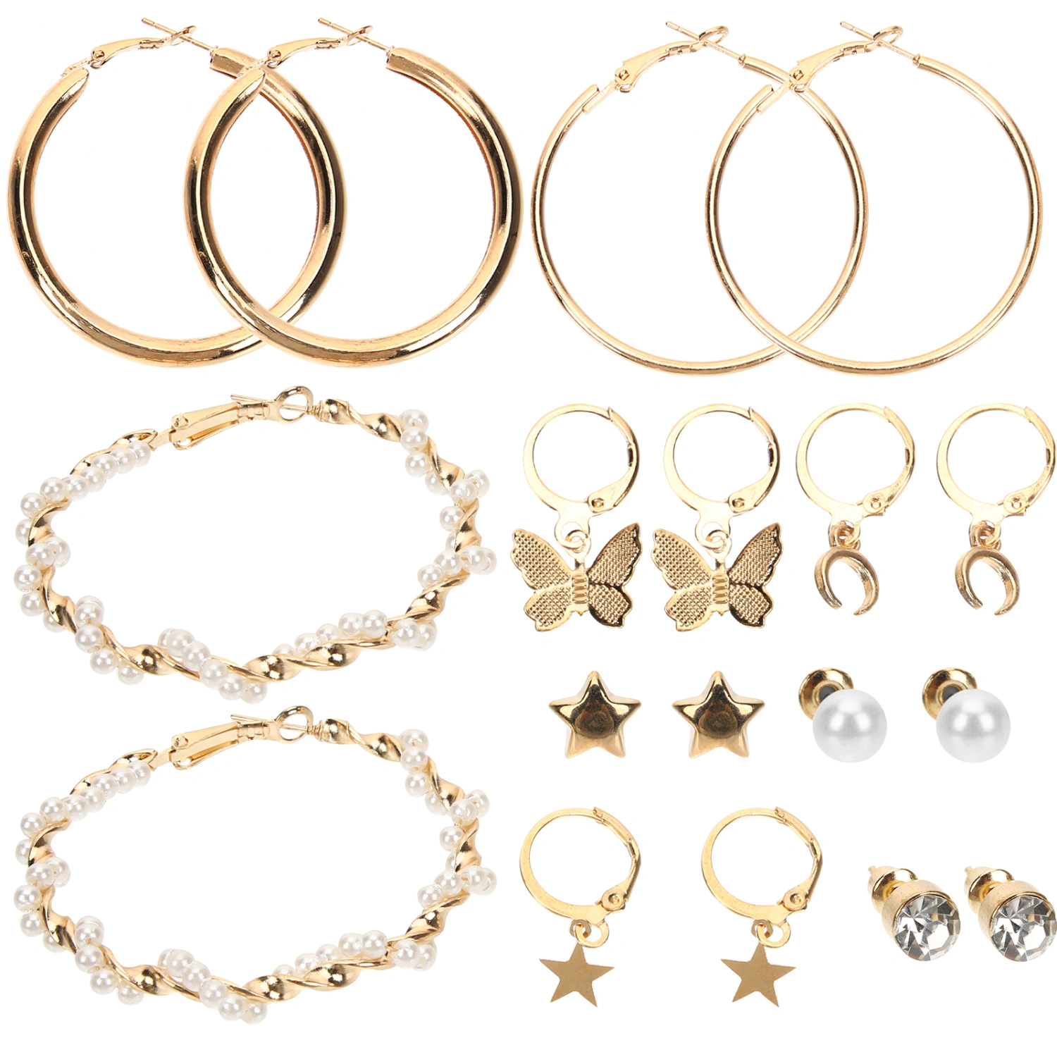 6 Pairs Hoops Earrings Alloy Round Earring Hoops Retro Women Ear Jewelry