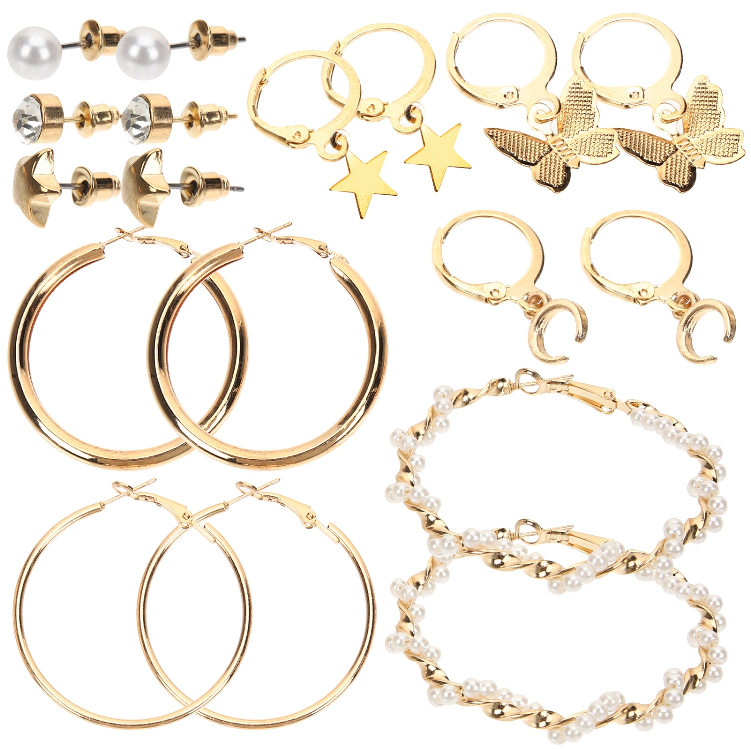 6 Pairs Hoops Earrings Alloy Round Earring Hoops Retro Women Ear Jewelry