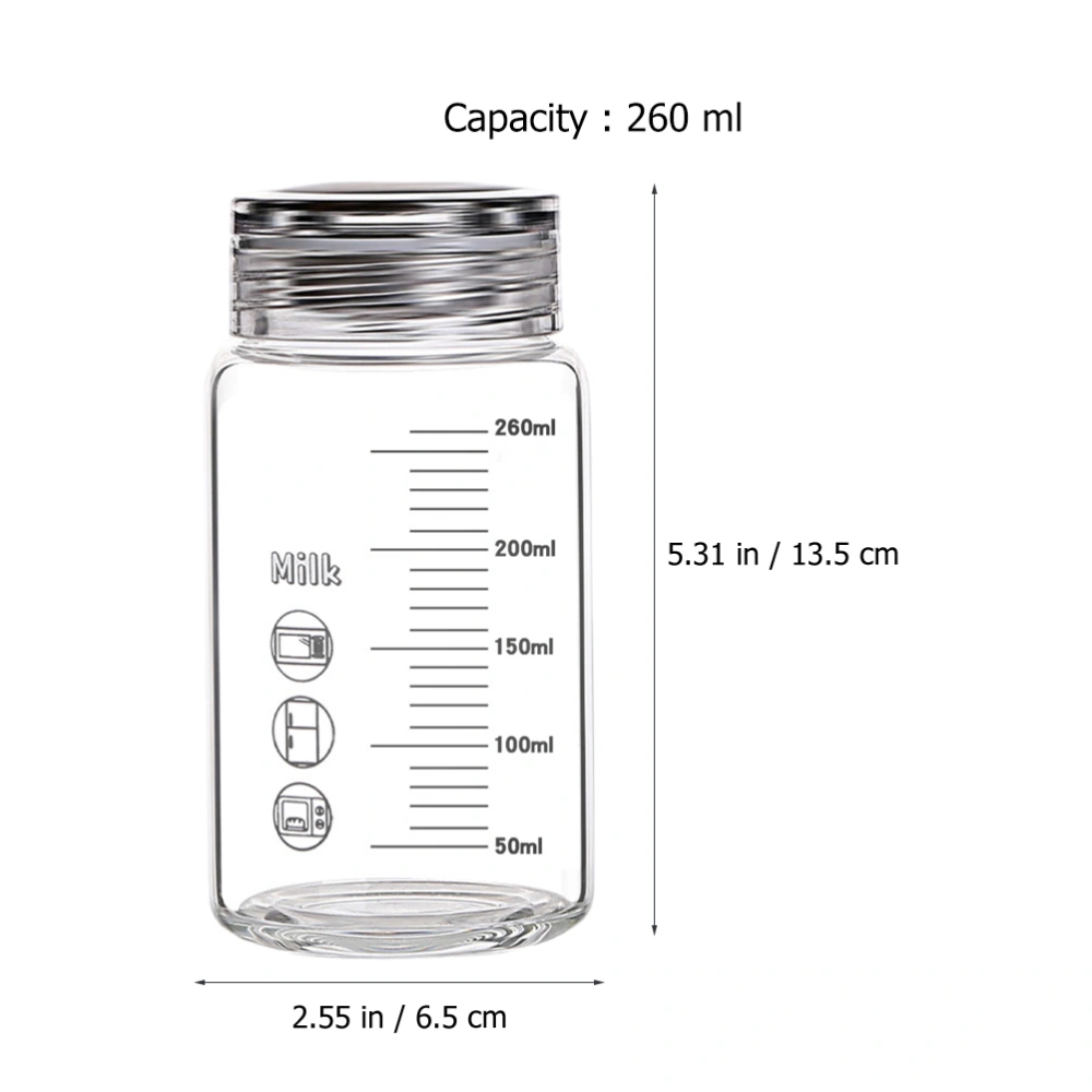 Glass Water Bottle with Scale Wide Mouth Water Cup Portable Drink Bottle Milk Bottle 260ml