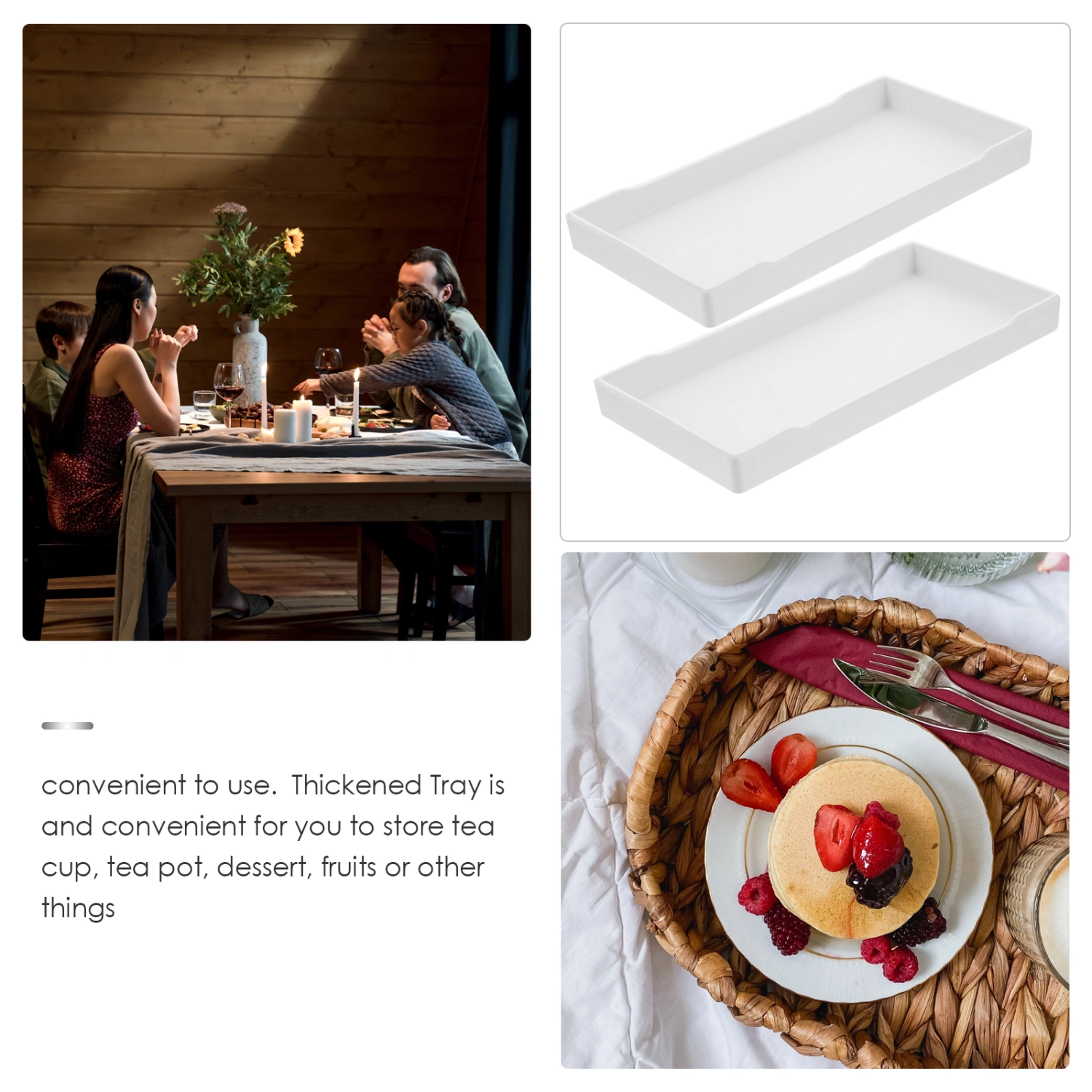 2Pcs Household Snack Tray Rectangle Fruit Tray Tea Serving Tray Convenient Serving Tray