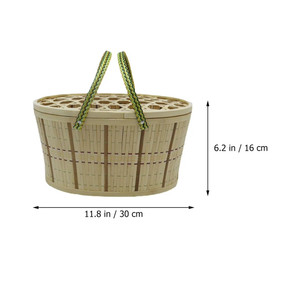 Multifunction Bamboo Basket Woven Basket Egg Storage Basket With Hollow out Cover