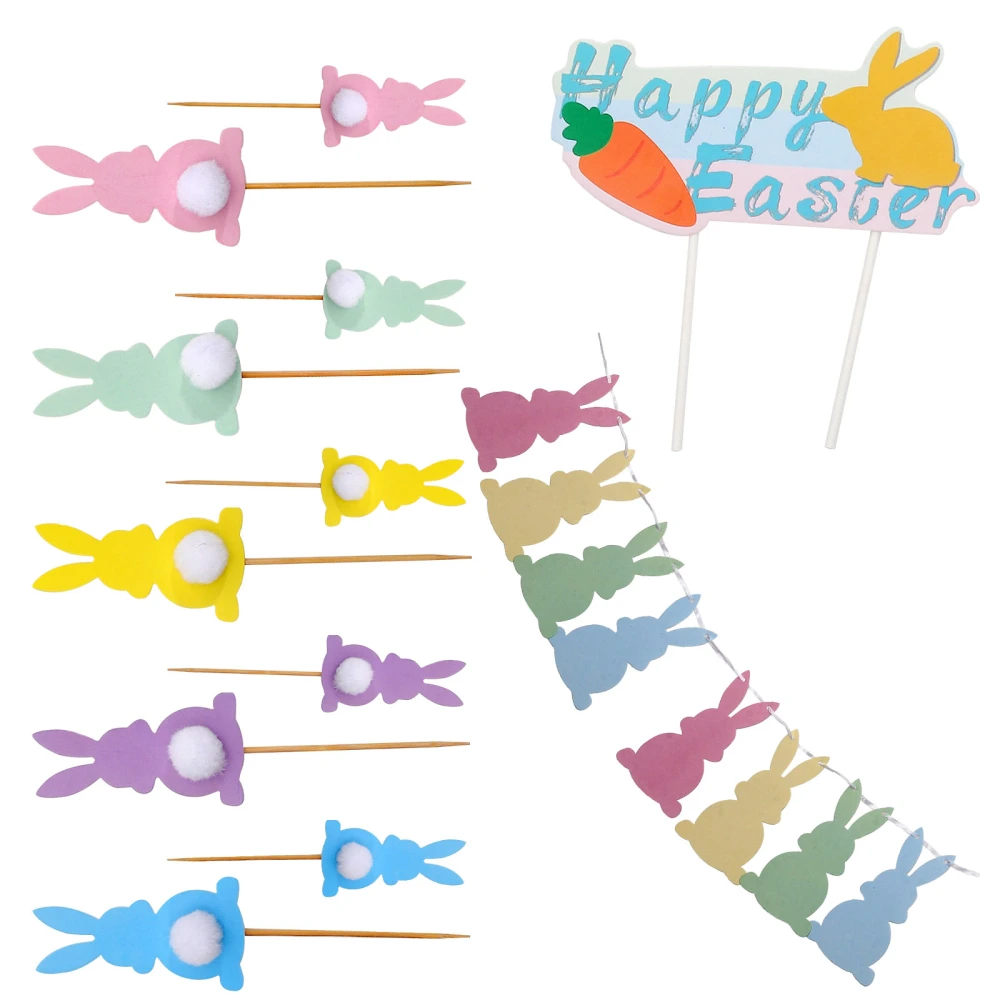 1 Set of Easter Decoration Kit Easter Bunny Banner Easter Cupcake Toppers Party Favor