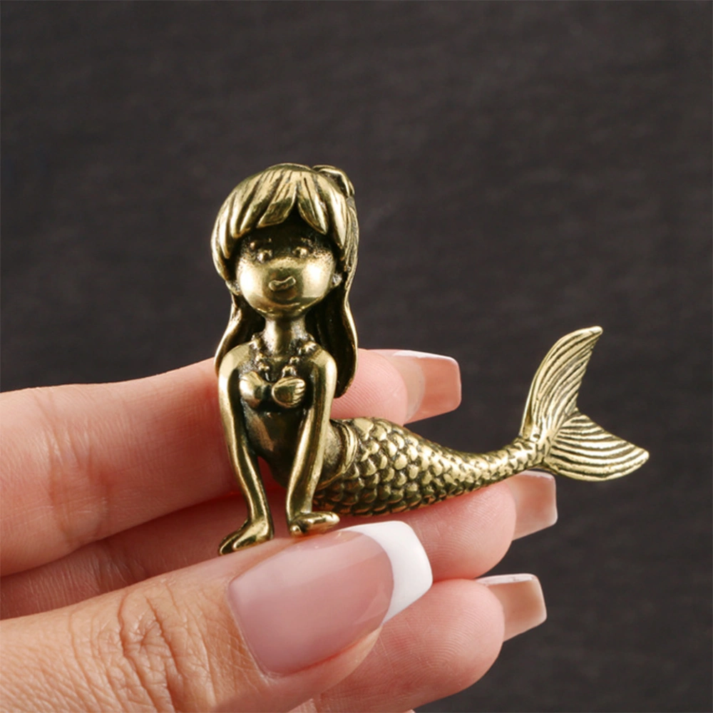 Brass Mermaid Figurine Brass Mermaid Ornament Home Tea Table Mermaid Decoration