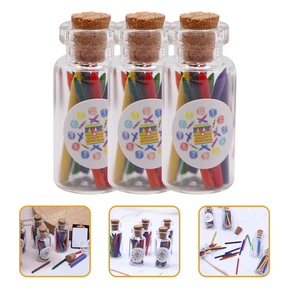 3 Set Miniature Bottled Crayons Mini Crayons in Bottle Model Mini House Decoration