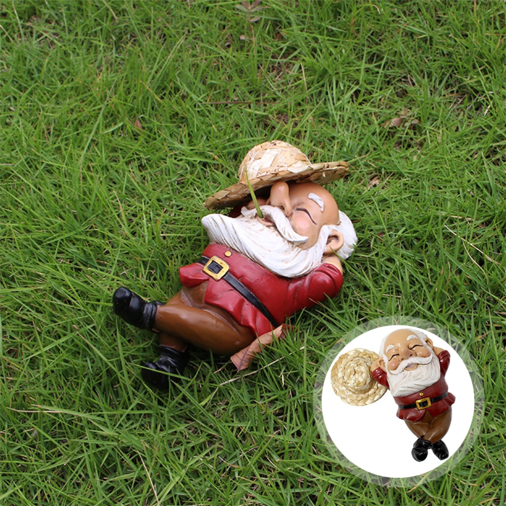 Outdoor Garden Resin Ornament Straw Hat Dwarf Statue Decor Microlandscape Craft Lovely Santa Claus