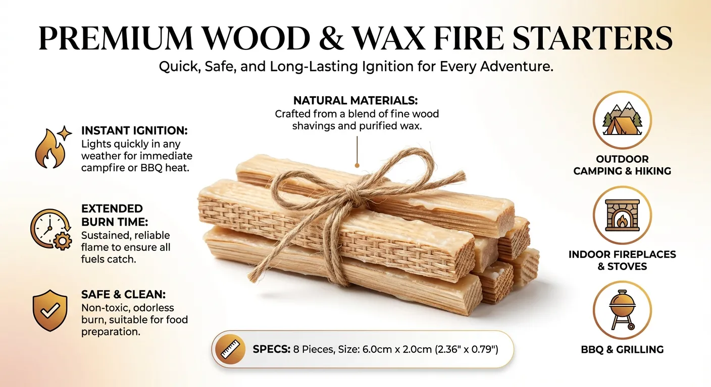 8pcs Outdoor Fire Wood Strips Camping Fire Starters Portable Outdoor Camping Supplies