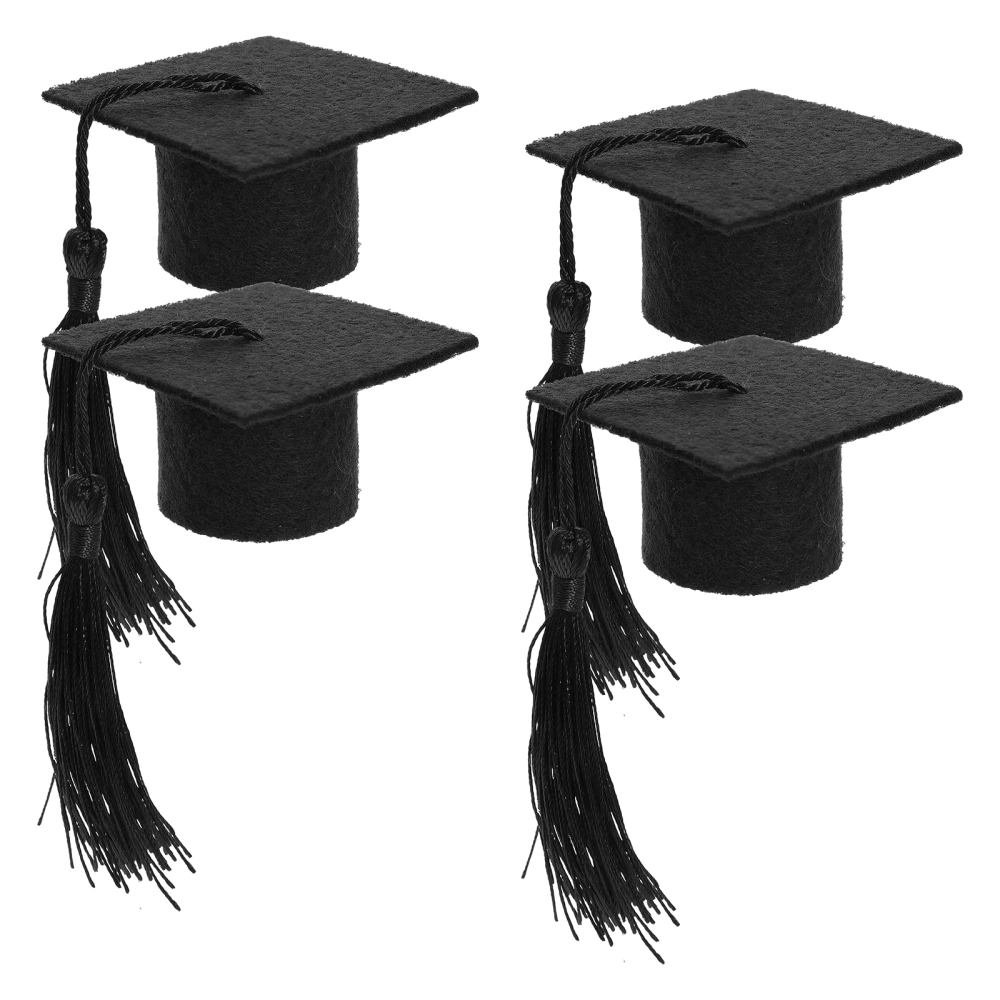 4pcs Graduation Caps Wine Toppers Mini Doctoral Hat with Tassels Wine Bottle Toppers