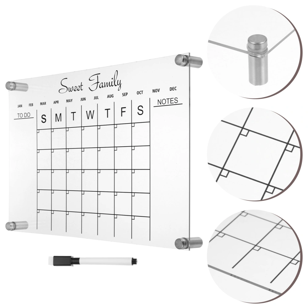 1 Set Acrylic Monthly and Weekly Plan Board Clear Dry Erase Board Calendar for Office Kitchen Fridge