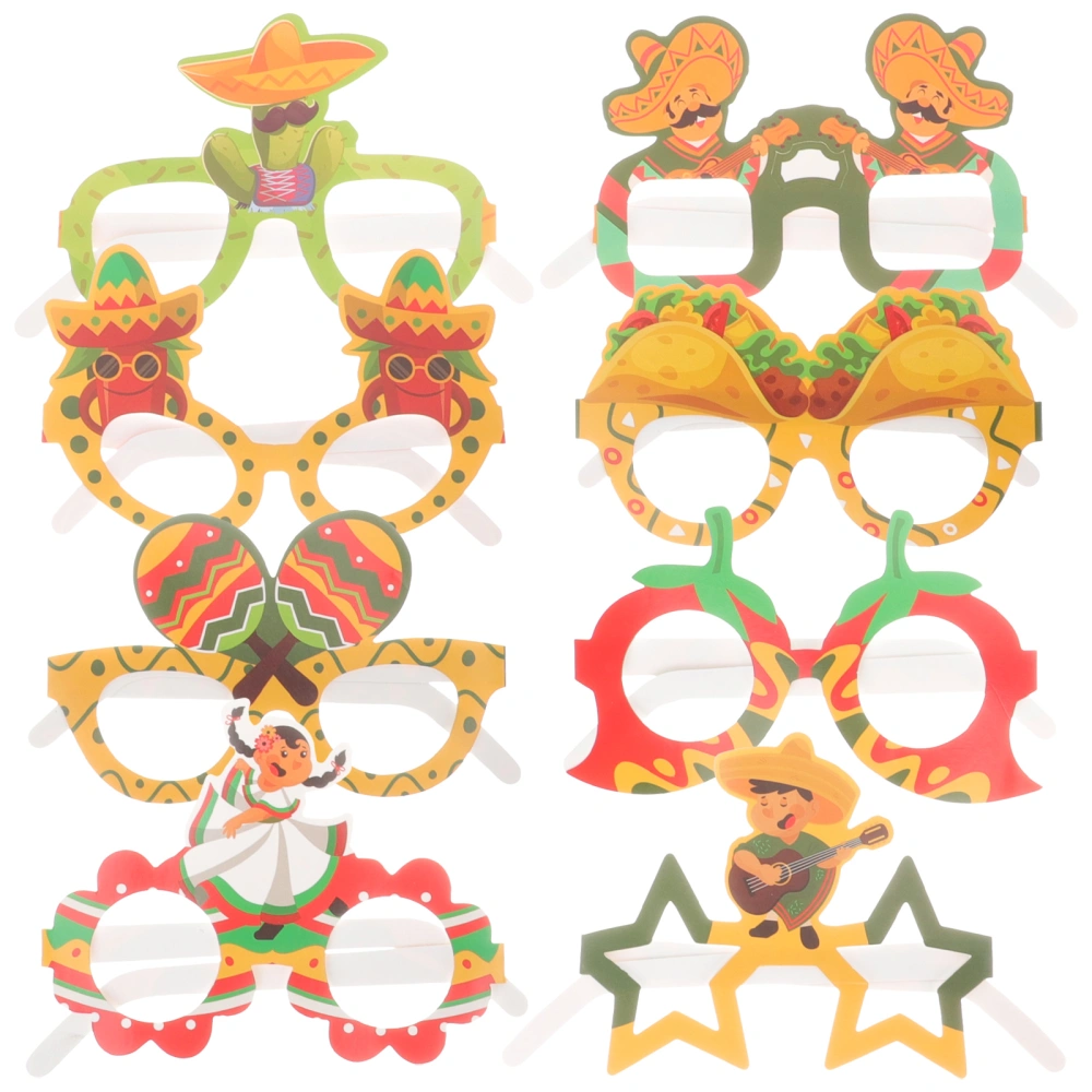 8pcs Mexican Themed Glasses Frame Decor Party Dress Costume Decoration Festival Eyeglasses Decor