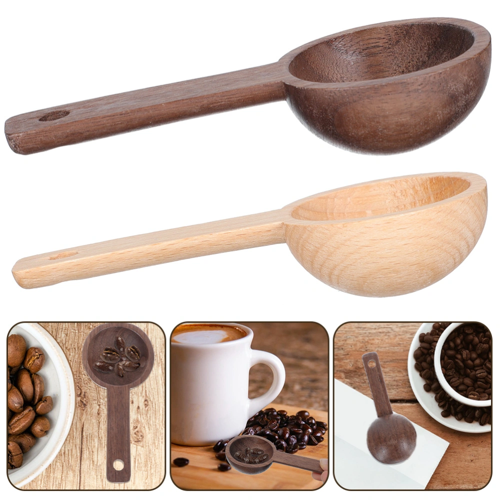 2Pcs Wooden Coffee Powder Spoon Wood Measure Spoon for Kitchen Household Coffee Scoop