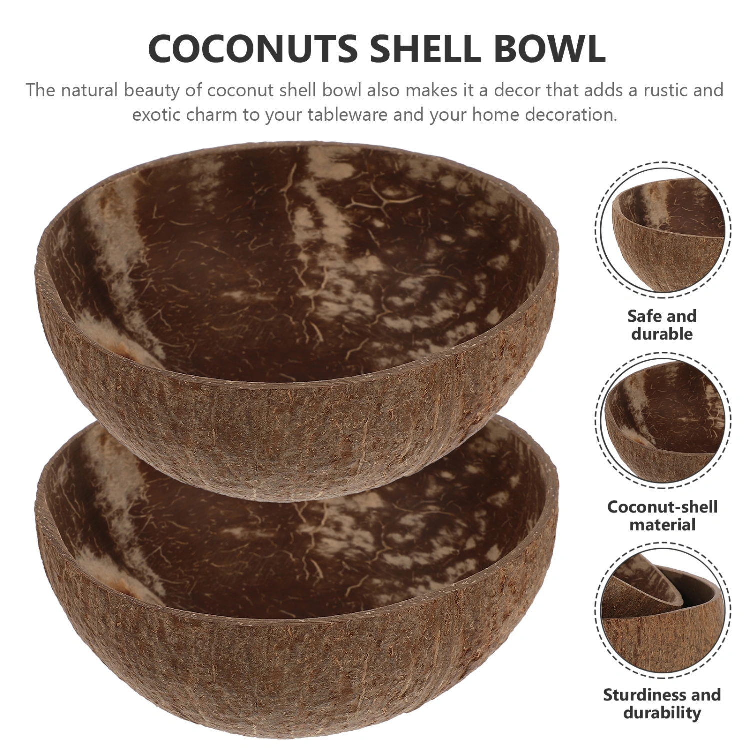 2pcs Coconut-shell Bowls Natural Coconuts Bowls Dessert Serving Bowls Fruit Holder