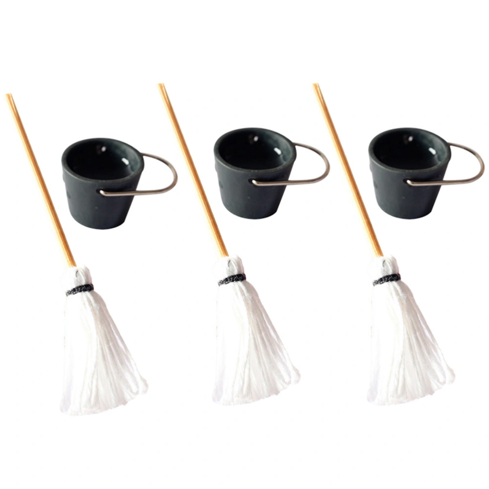 3 Sets Miniature Mops Miniature Bucket Miniature Cleaning Tool Mini House Decoration