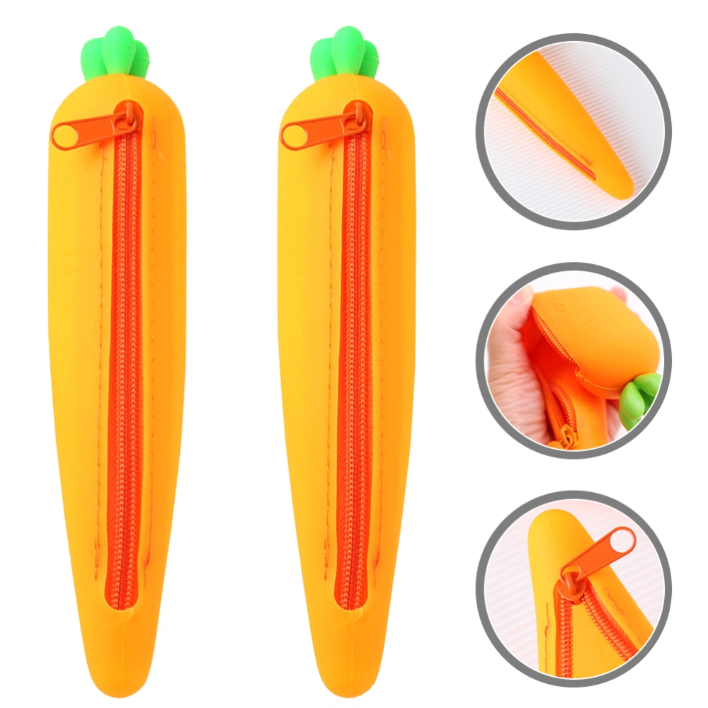 2pcs Silicone Pencil Case Children Cartoon Carrot Shape Pen Bag Stationery Organizer