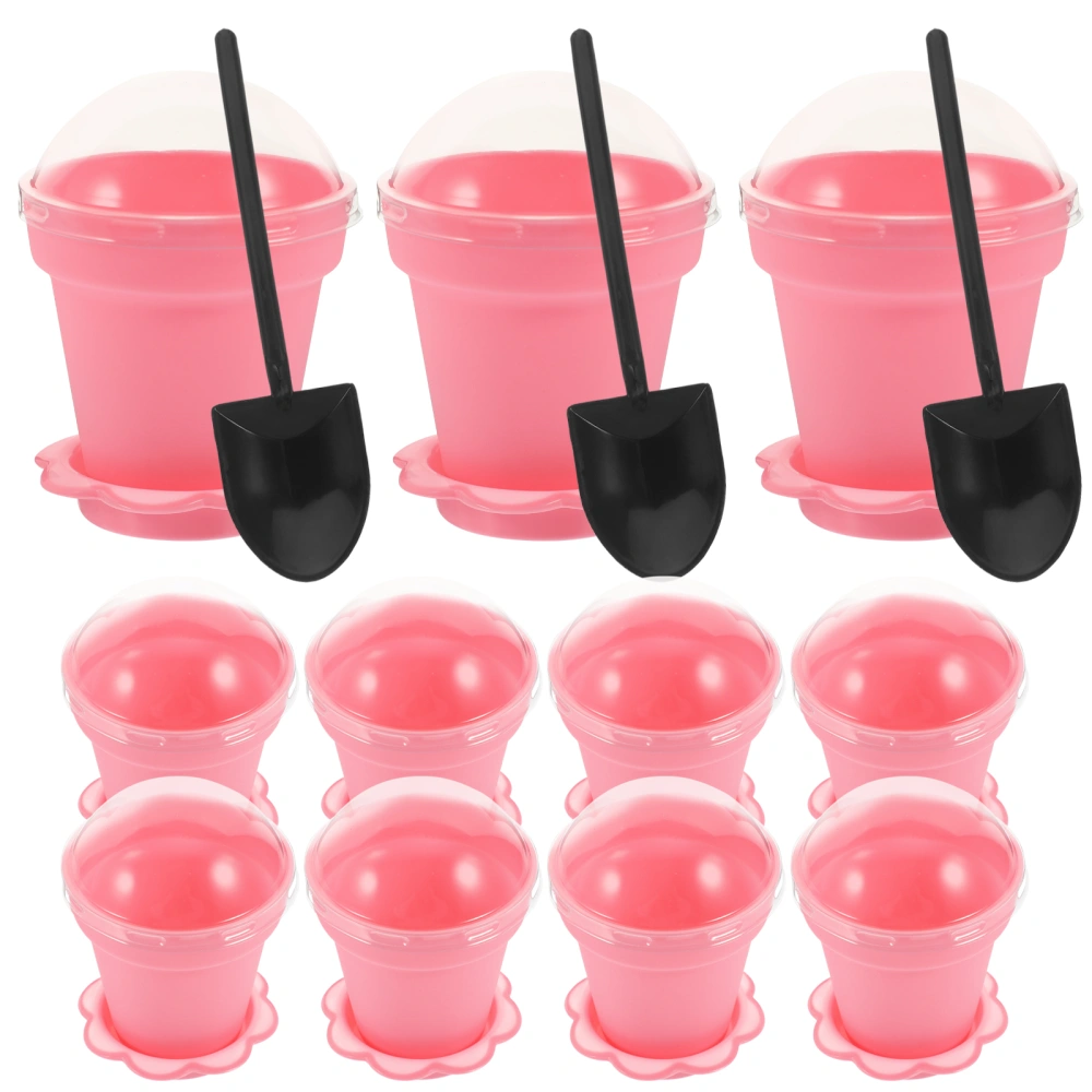 25 Sets of Cake Cups Flowerpot Ice Cream Cups Lidded Yogurt Cups with Shovels Dessert Cups