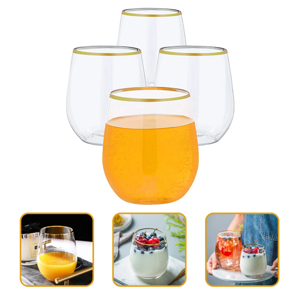 4Pcs Disposable Wine Glass Clear Wine Whiskey Cup for Home Office Festival Party