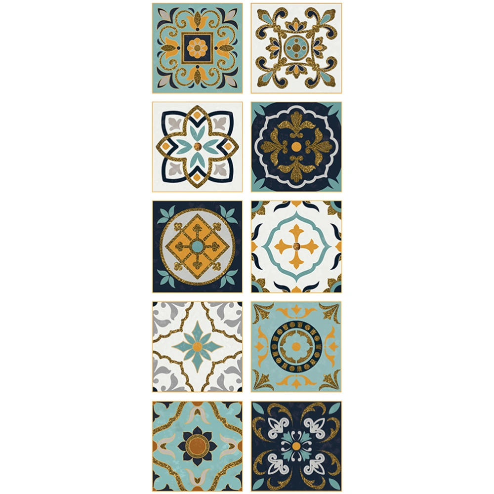 10Pcs Vintage Tile Stickers Kitchen Bathroom Wall Tile Stickers Peel and Stick Decals Wall Art