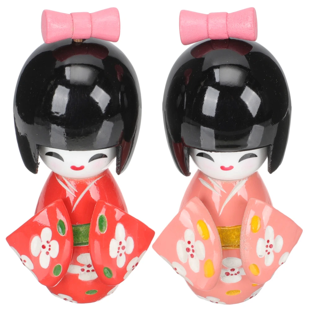 2Pcs Japanese Style Ornament Wooden Kimono Doll Desktop Kimono Doll Desktop Ornament