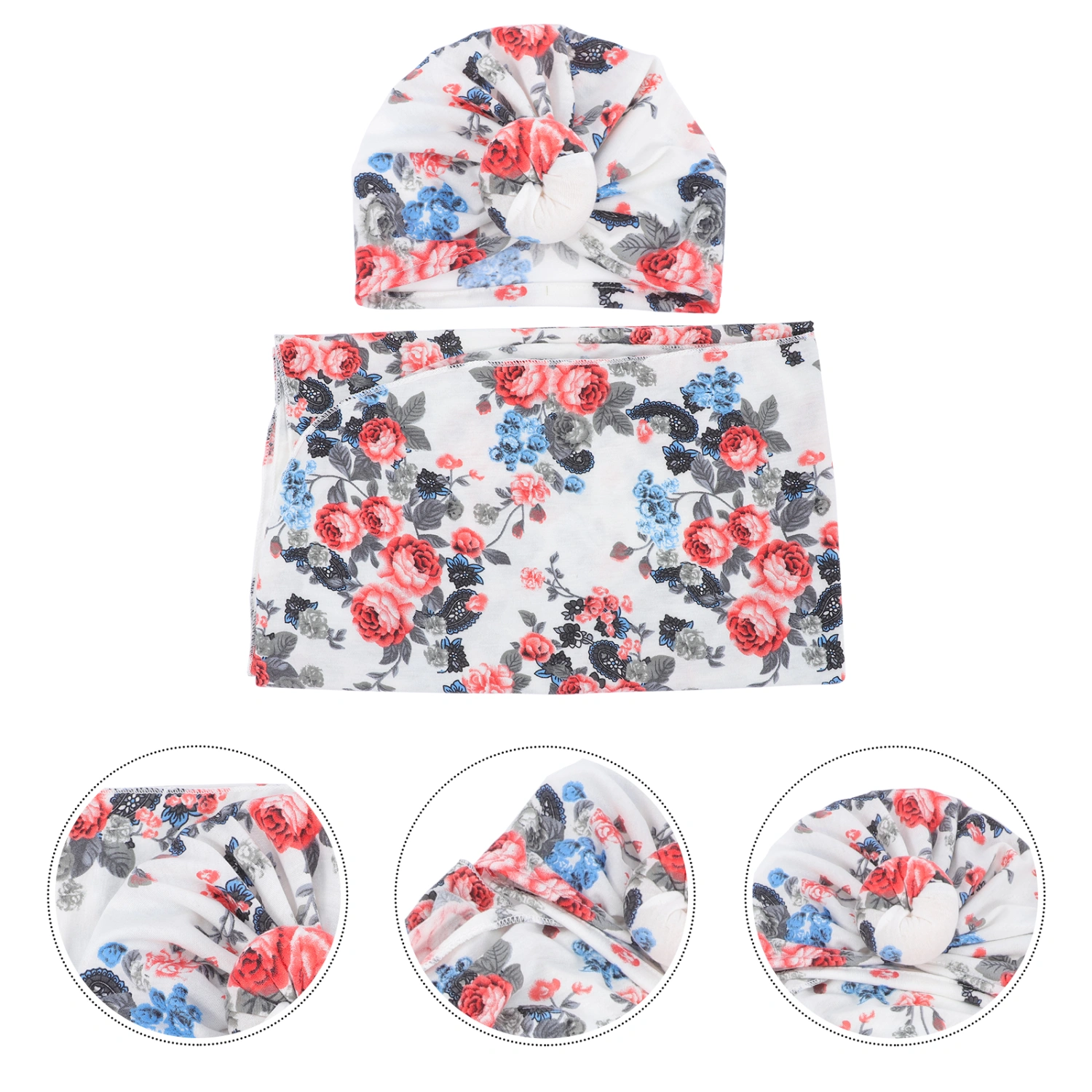 1 Set Baby Swaddle and Hat Flower Printing Newborn Receiving Blanket Hat