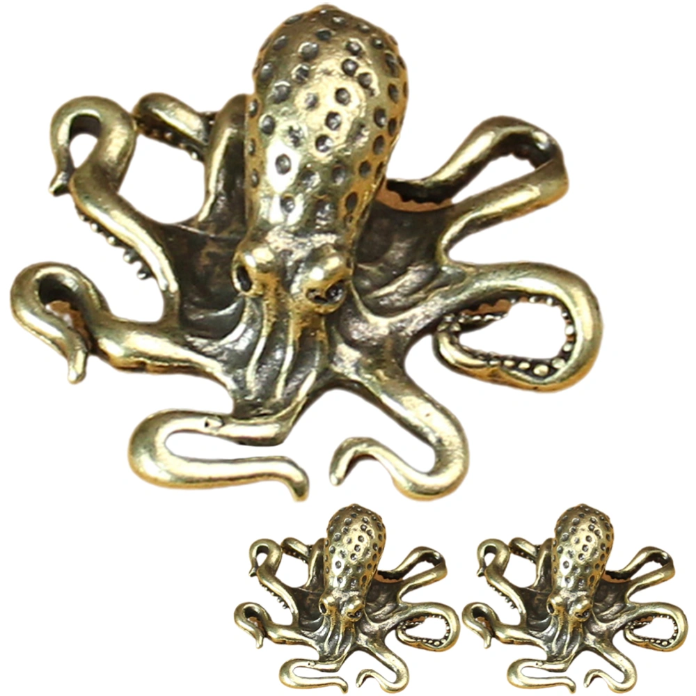 3pcs Small Octopus Luck Statue Metal Brass Tea Pet Table Ornament Tea Set Craft