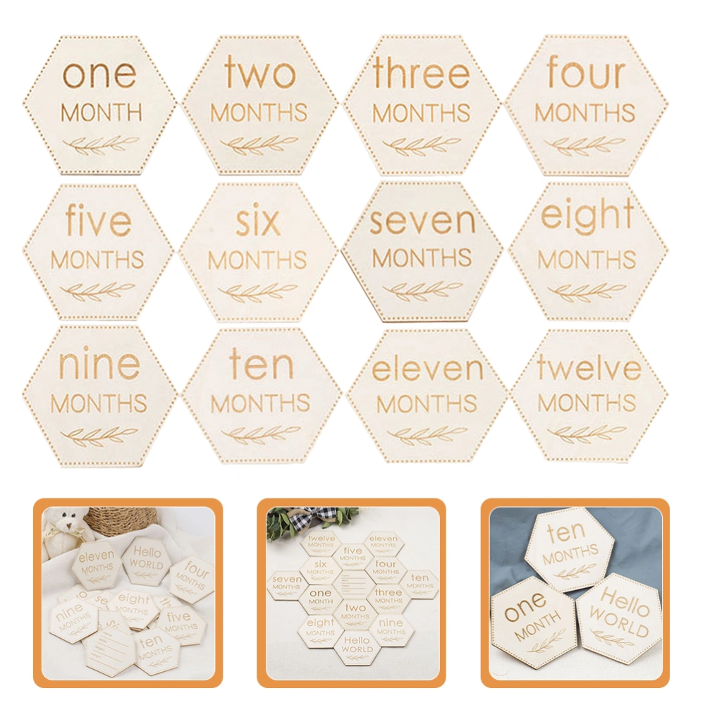 12Pcs Wooden Milestone Cards Newborn Baby Milestone Discs Signs Photo Props