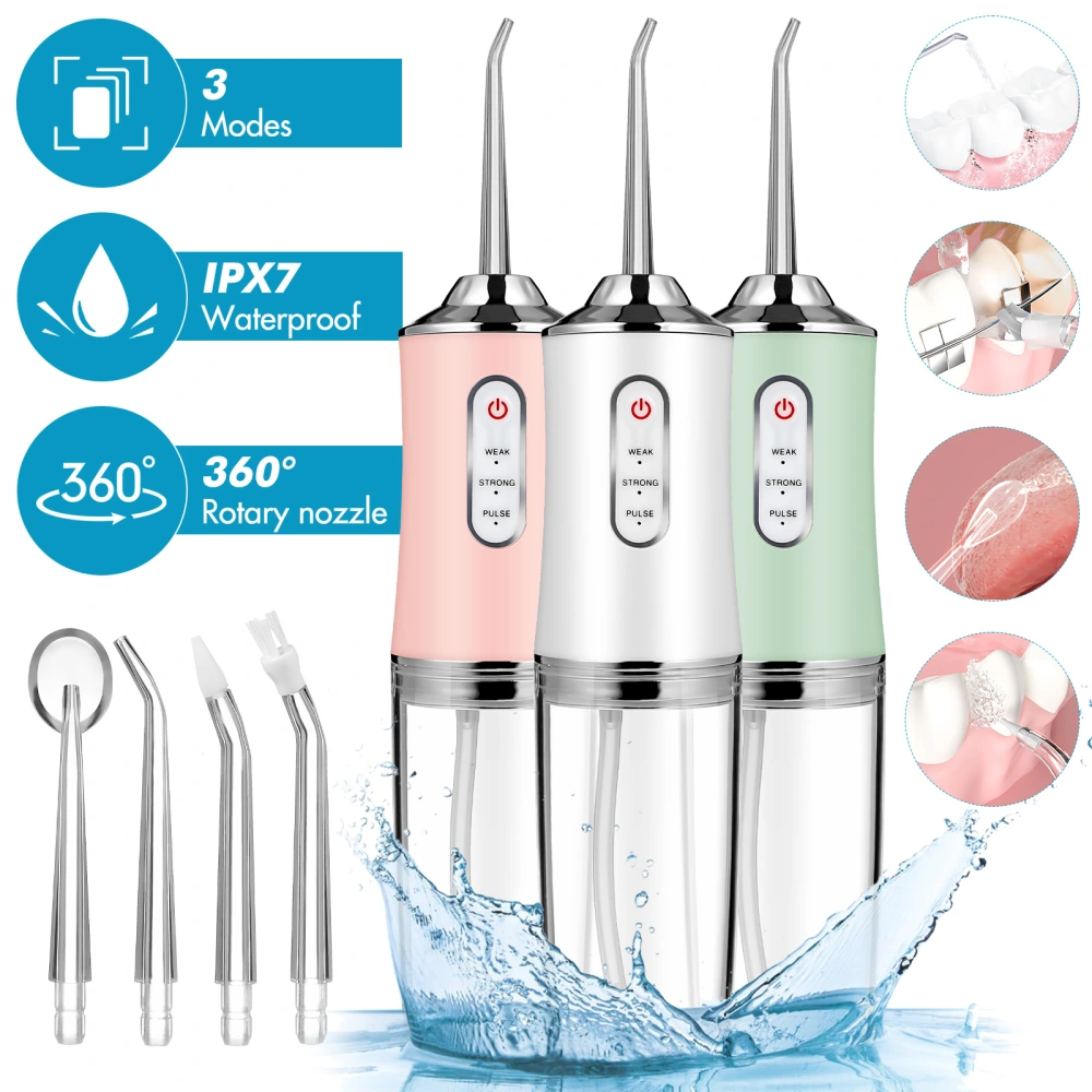 1 Set Electric Flosser for Teeth Cordless Portable Rechargeable Oral Irrigator with 4 Nozzles for Travel Home Pink