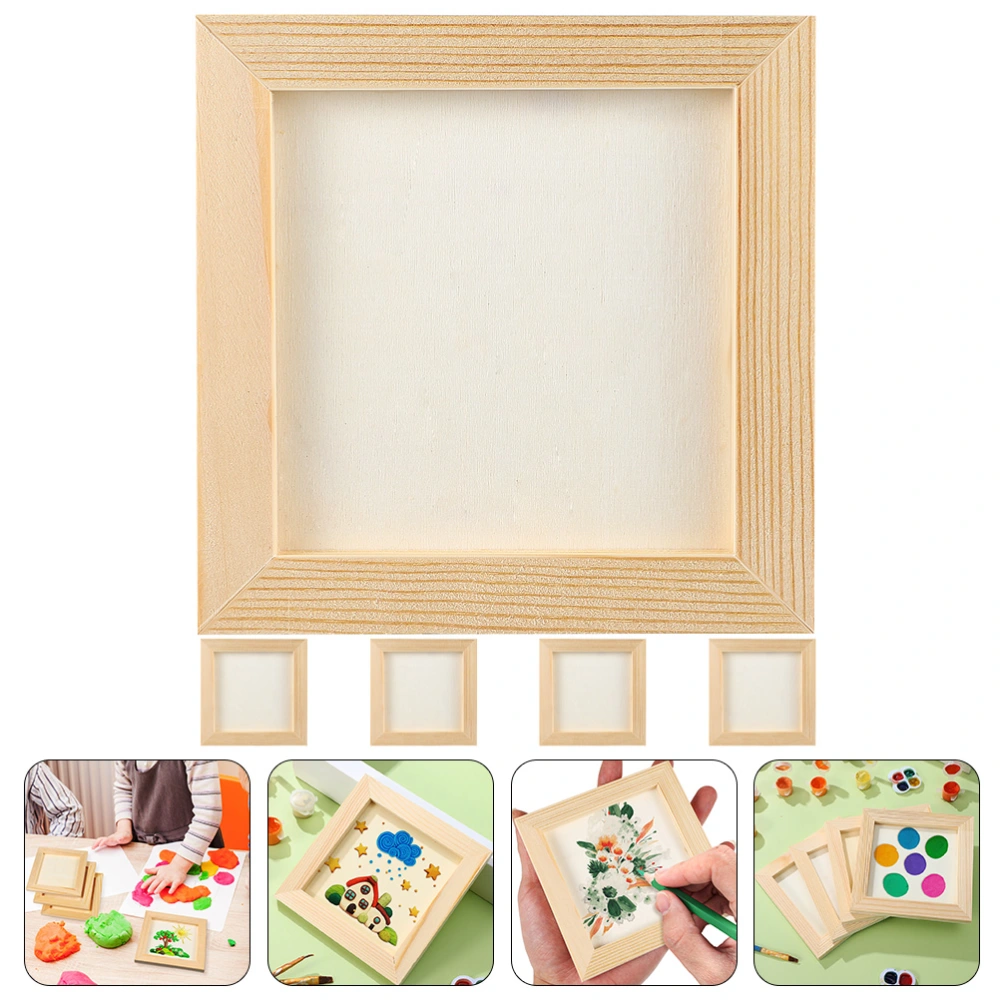 5 pcs Clay Blank Frame DIY Wooden Photo Frames Wooden Painting Frame for Children