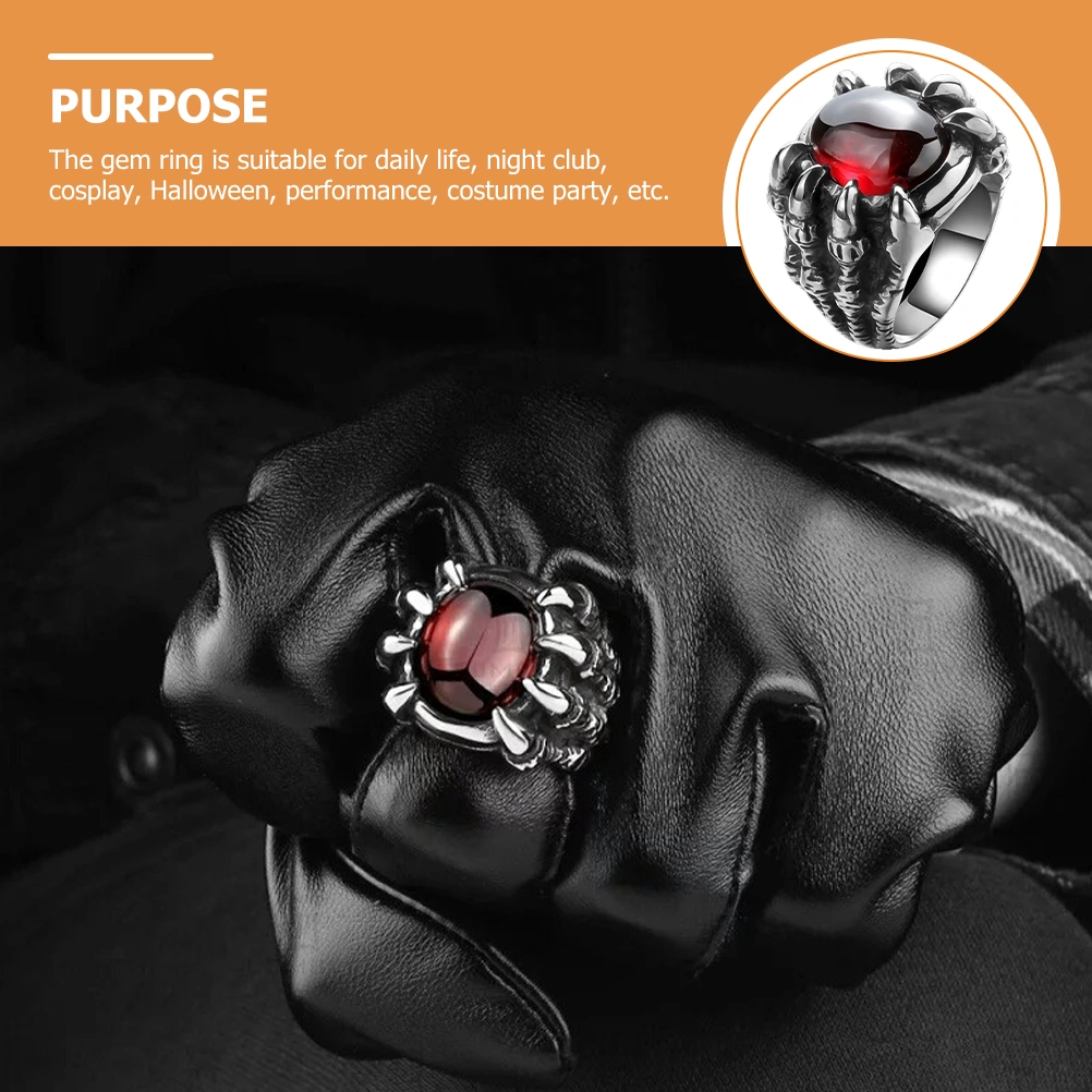 Dragon Claw Ring Red Gem Ring Gothic Punk Ring Personalized Ring for Men