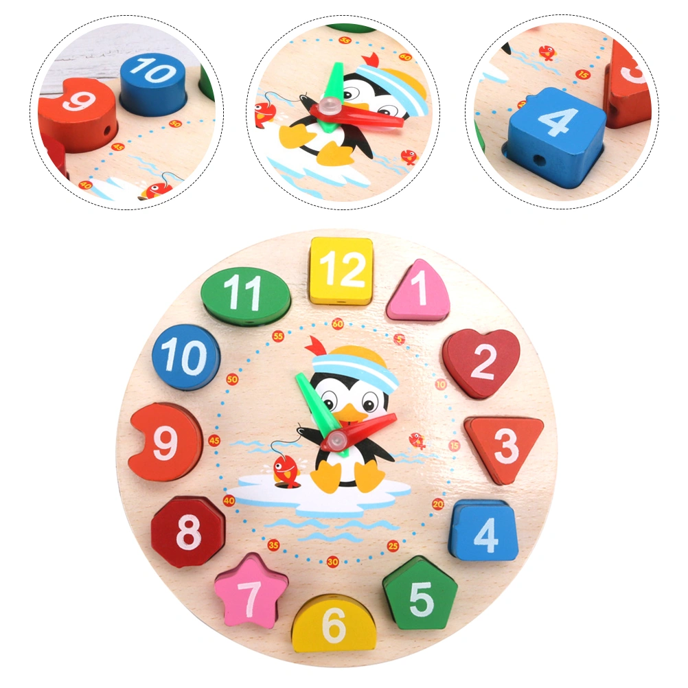 Kids Clock Toy Wooden Time Learning Toy Cartoon Penguin Clock Toy Toddler Puzzle Toy