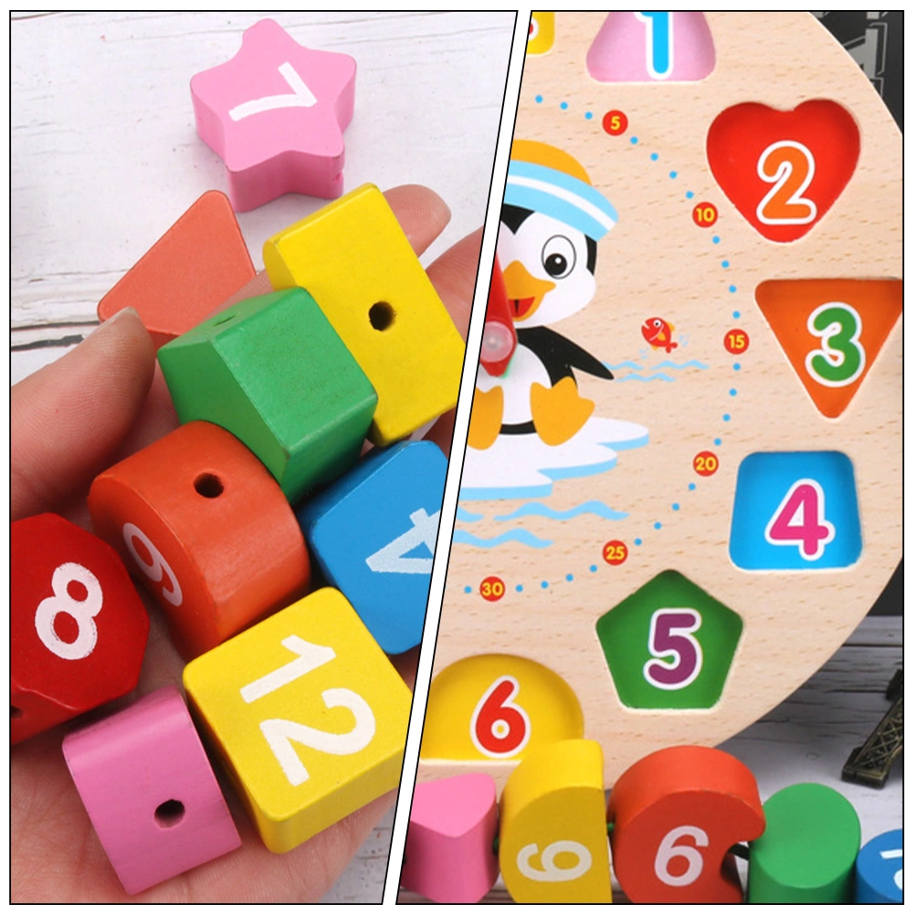 Kids Clock Toy Wooden Time Learning Toy Cartoon Penguin Clock Toy Toddler Puzzle Toy