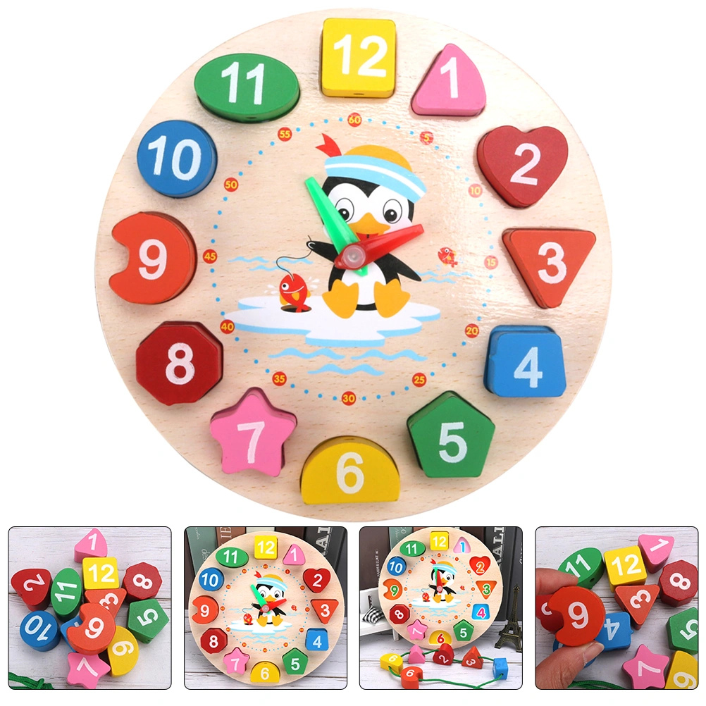 Kids Clock Toy Wooden Time Learning Toy Cartoon Penguin Clock Toy Toddler Puzzle Toy