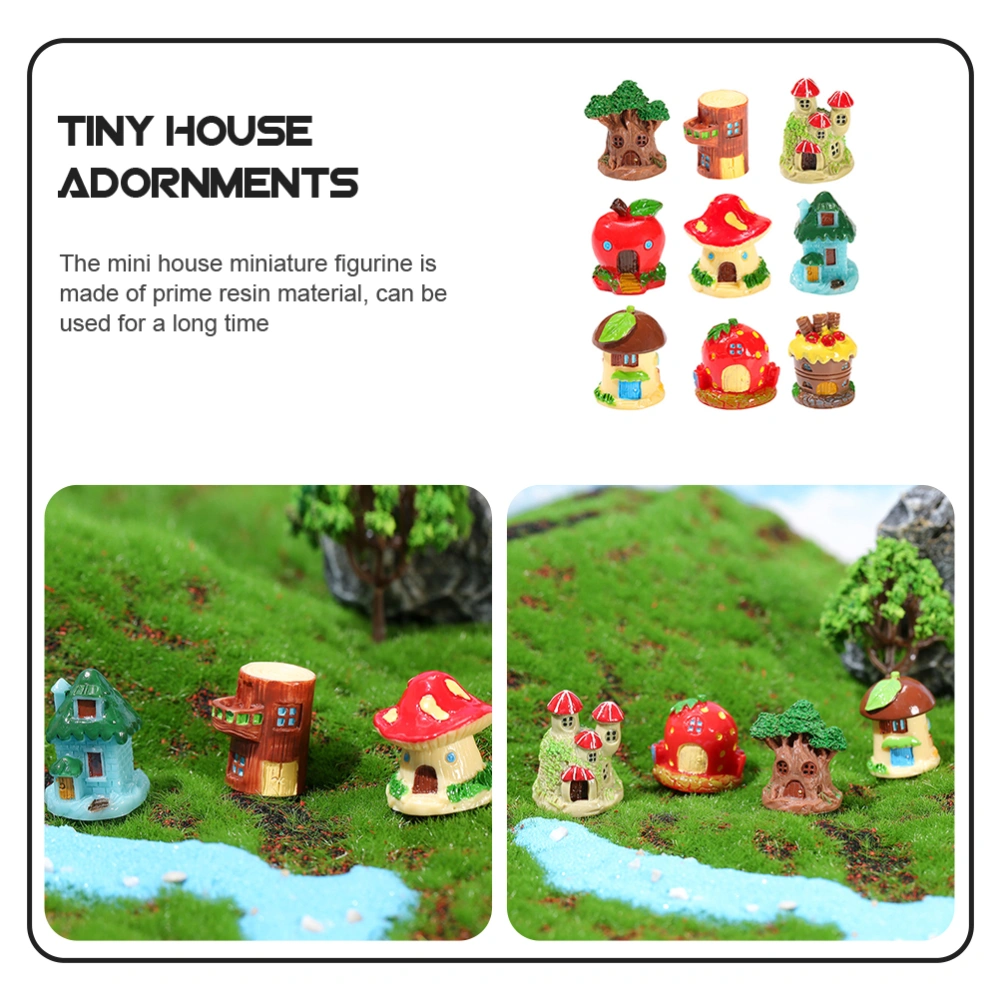 9pcs Miniature Fairy Tree House Resin Village House Figurine Plant Pot Decor