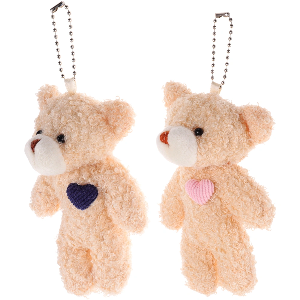 2Pcs Plush Bear Pendants Stuffed Animal Keyring Bag Charms Backpack Pendants