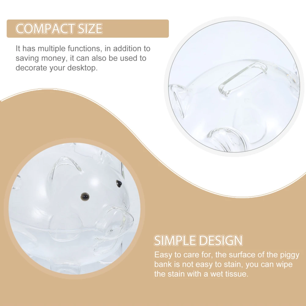 Pig-shape Money Box Transparent Coin Storage Box for Kids Glass Piggy Bank Adornment