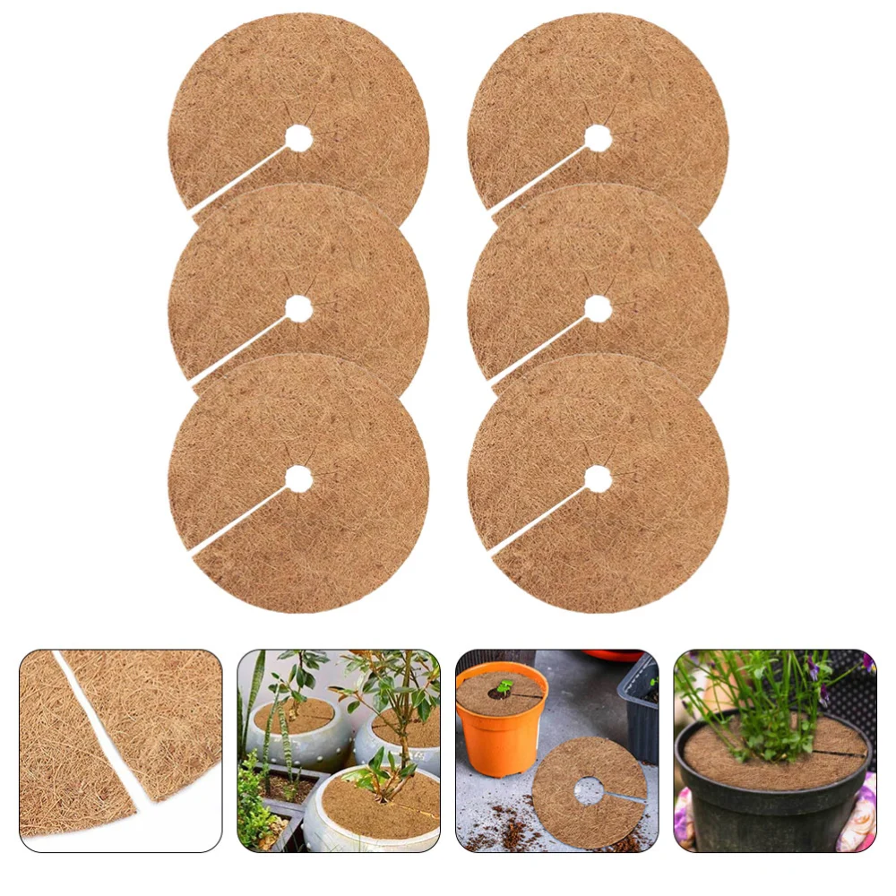 6pcs Coco Fiber Flowerpot Mat Coco Fibers Mulch Ring Round Anti-grass Ring Mat