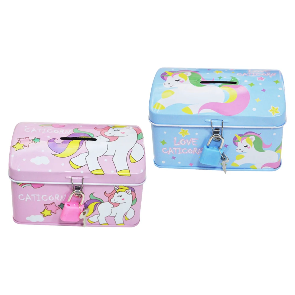 2 pcs Cartoon Money Saving Bank with Lock Unicorn Piggy Bank with Lock for Girl