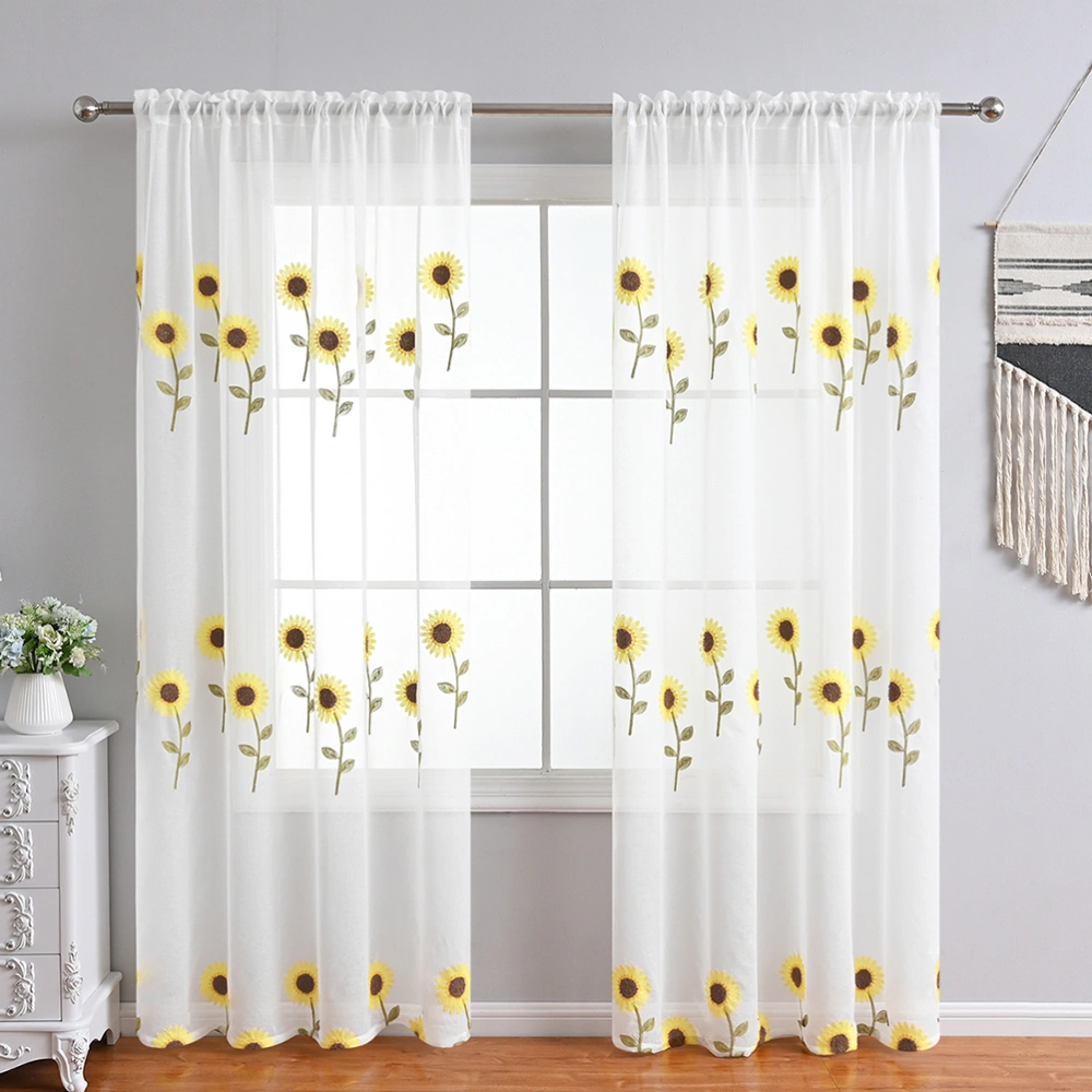 Sheer Curtain Sunflower Patterned Semi-Sheer Rod Pocket Curtain for Living Room Bedroom