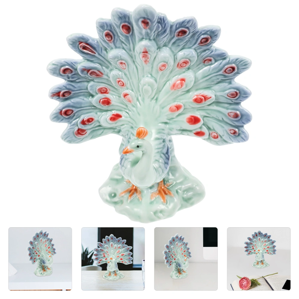 Ceramic Peacock Statue Ornament Desktop Decoration Small Ceramic Animal Figurine