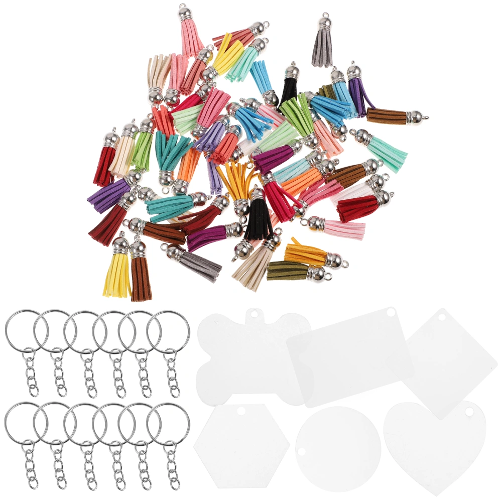 300pcs Shapes Acrylic Blanks Leather Tassel Charms Key Chains Jump Rings for  DIY