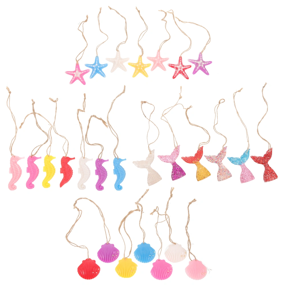 27pcs Sea Star Seahorse Sea Shell Hanging Ornament Resin Mediterranean Style Hanging Ornaments with Rope