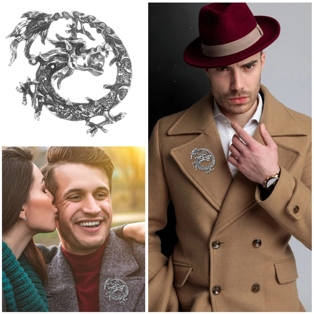 Chinese Dragon Brooch Vintage Brooch Pin Suit Clothes Lapel Pin for Men