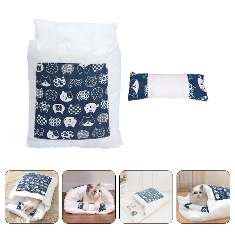 1 Set of Japanese Style Cat Bed Detachable Dog Bed Warm Pet Bed Indoor Cat Sleeping Bag