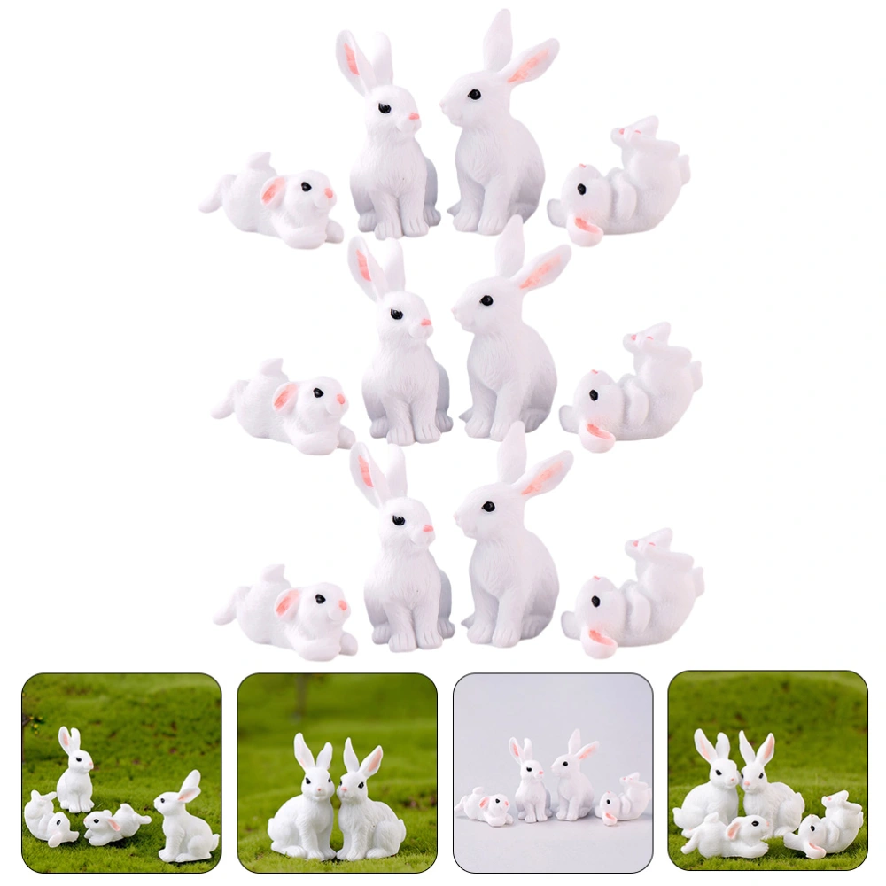 12Pcs Miniature Rabbit Figurines Lovely Micro Landscape Bunny Ornaments