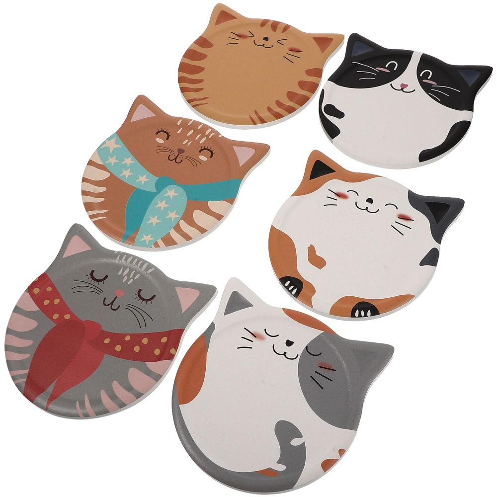 6Pcs Decorative Coasters Ceramic Cup Mats Adorable Cat Cup Pads Water Absorbing Cup Cushions